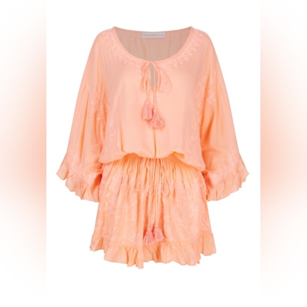PRANELLA Dress L/XL Floral Lolly Kaftan Tassel Pleat Tiered Puff Balloon